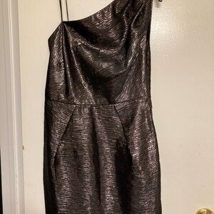 ABS Allen Schwartz One-Shoulder Metallic Black Cocktail Dress